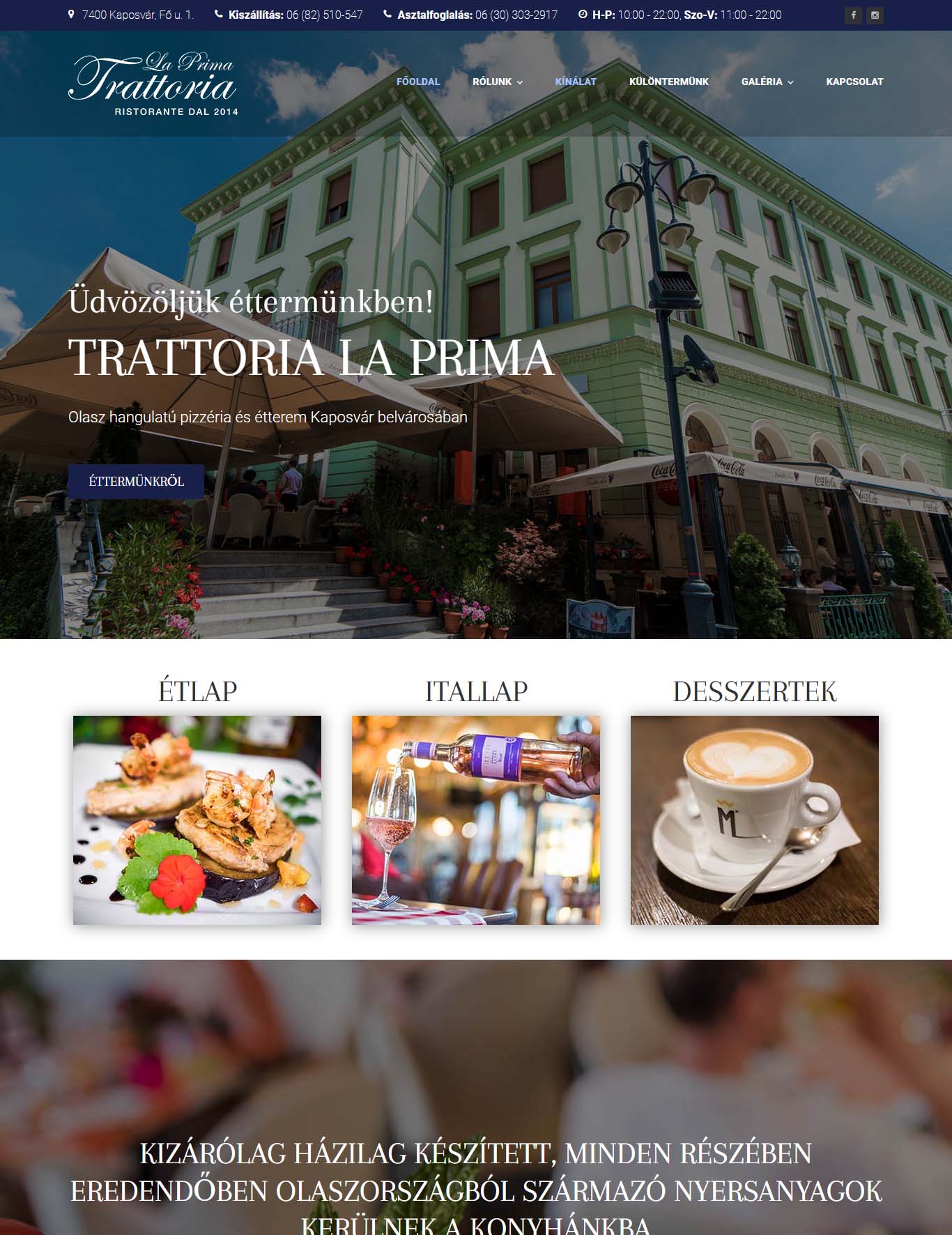 Trattoria La Prima olasz hangulatú étterem és pizzéria